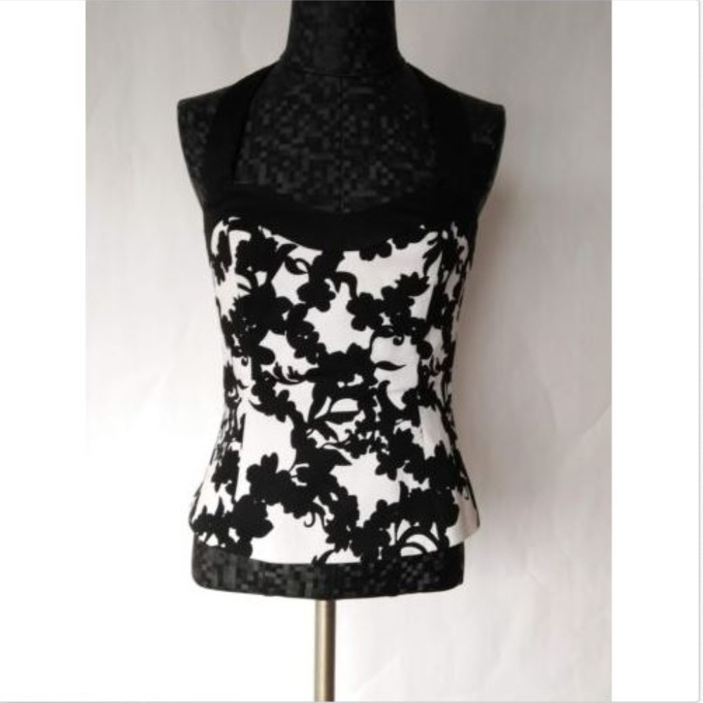 WHBM Top Black White Floral Removable Strap Size 6